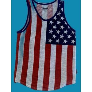 Brooklyn Cloth Mfg Co. Men Tank Top Size Small Grey Stars & Stripes Cotton Blend
